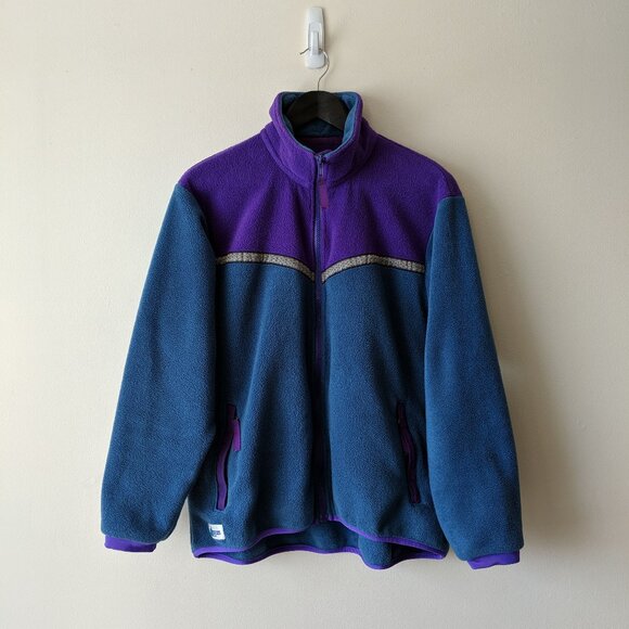 Vintage 90s MEC Fleece Polartec Full Zip Up Jacket Flower Motif - Picture 1 of 7